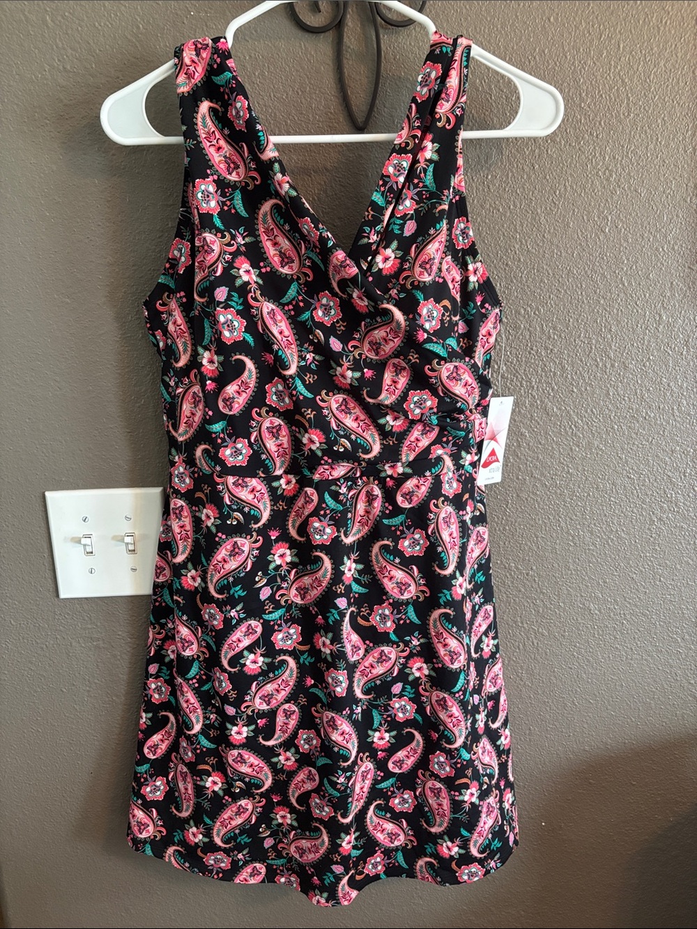 LYCRA Paisley swim Dress with Pink & Teal Accents